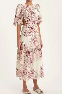 Serpent Puff-sleeved Midi Dress