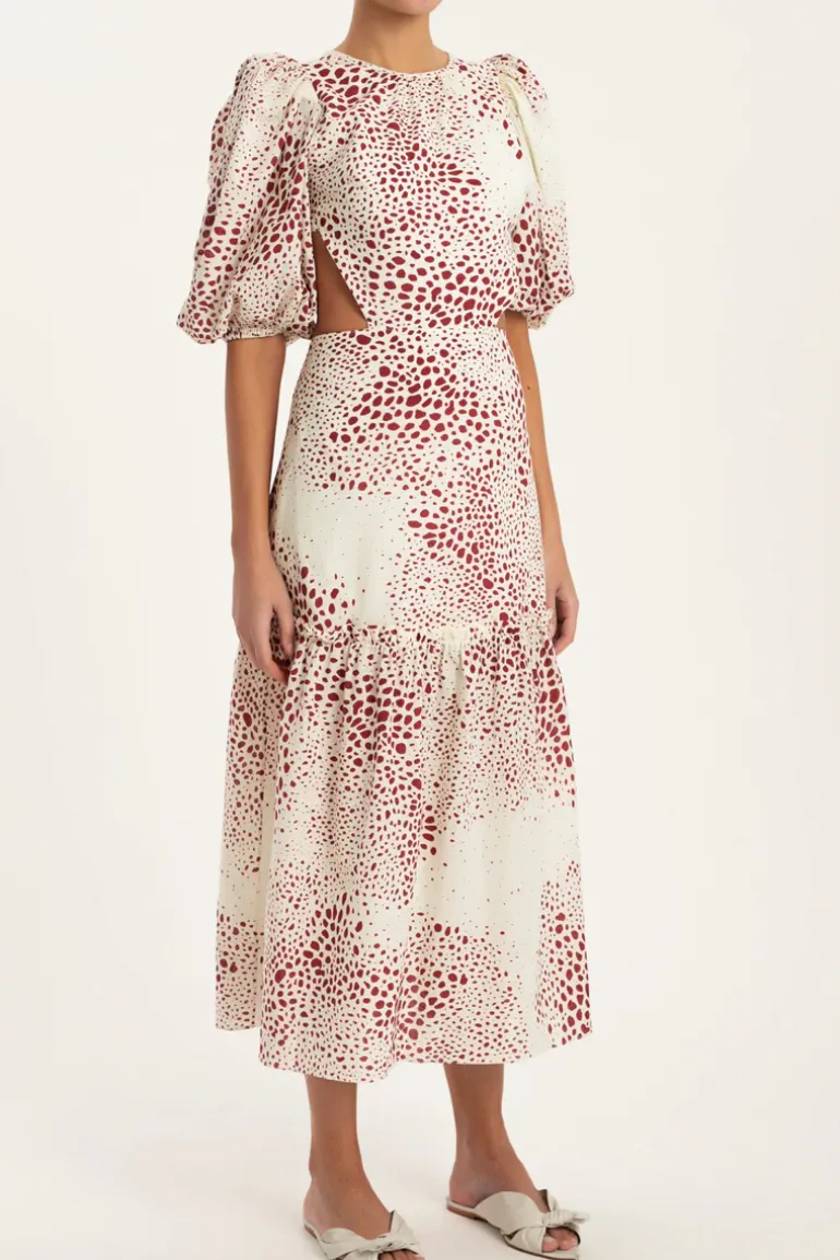 Serpent Puff-sleeved Midi Dress