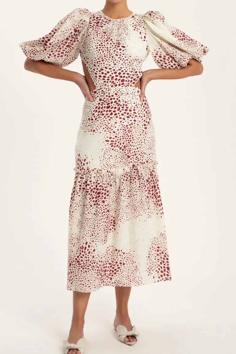 Serpent Puff-sleeved Midi Dress