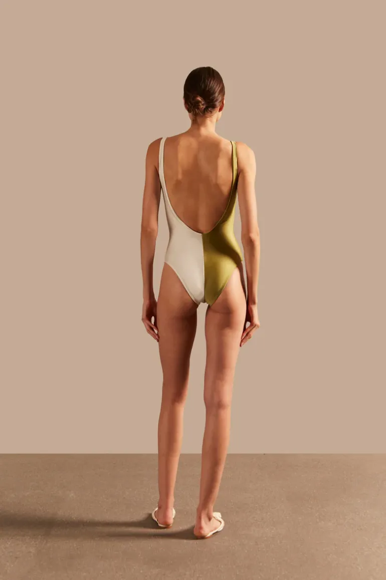 Solid AD Straps Bicolor Swimsuit