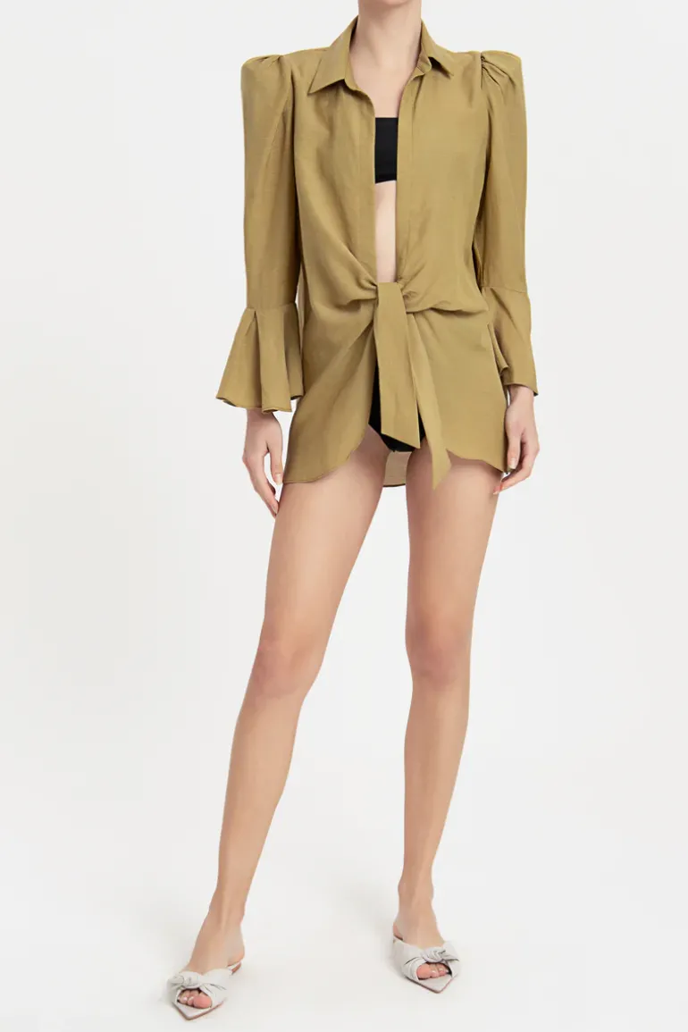 Solid Carre Vintage Puff-Sleeved Shirt