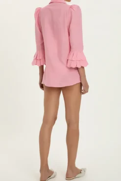 Solid Carre Vintage Puff-Sleeved Shirt