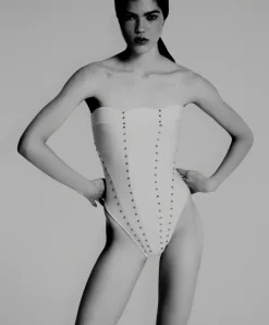 Solid Carre Vintage Strapless Swimsuit