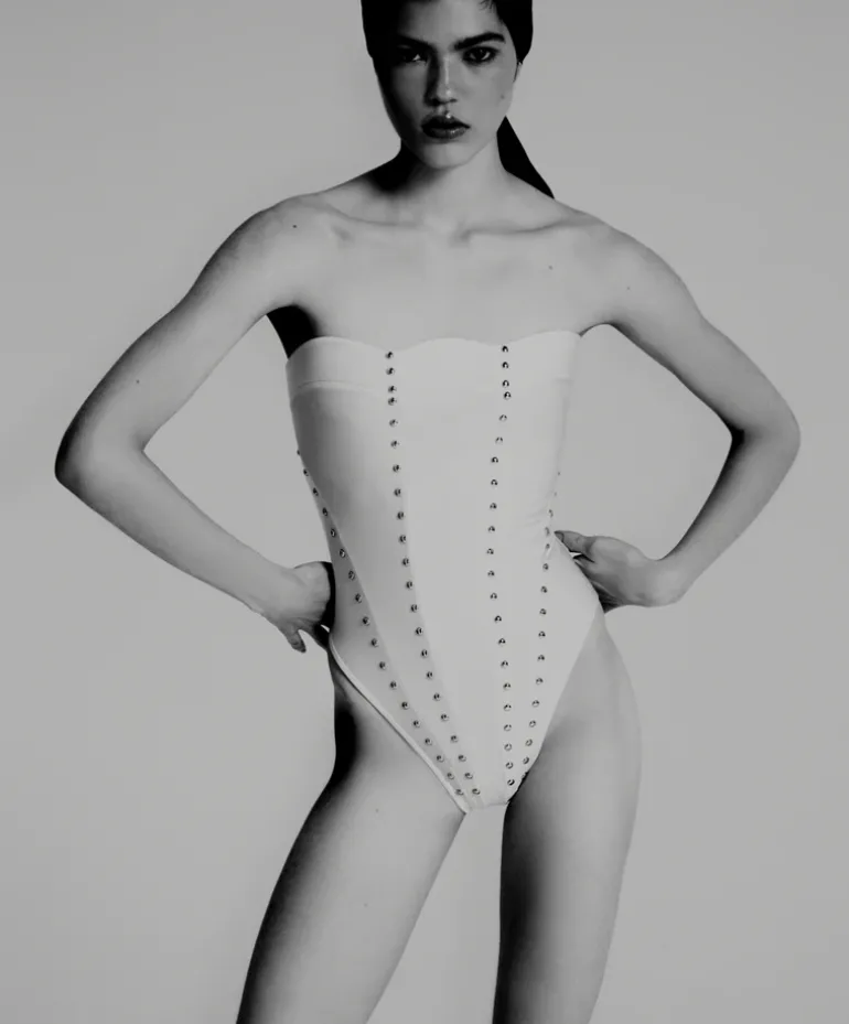 Solid Carre Vintage Strapless Swimsuit