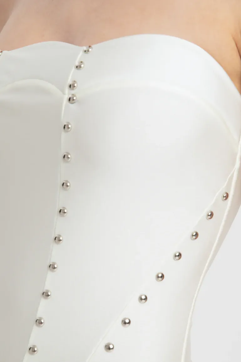 Solid Carre Vintage Strapless Swimsuit