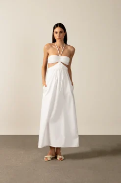 Solid Cut-Out Halterneck Long Dress