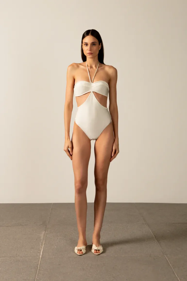 Solid Cut-Out Halterneck Swimsuit