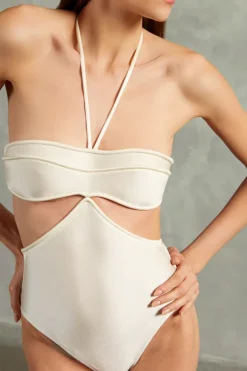 Solid Cut-Out Halterneck Swimsuit