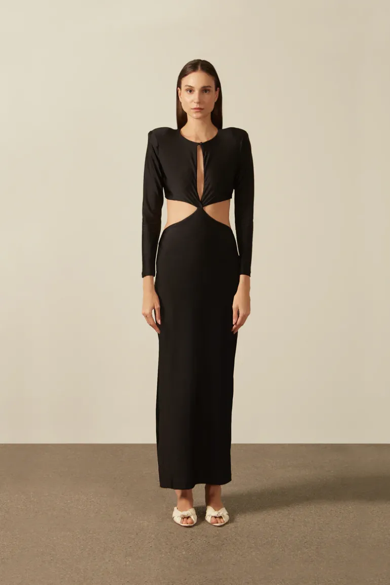 Solid Cut-Out Long Dress