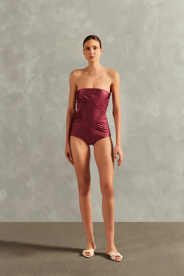 Solid Frilled Strapless Swimsuit