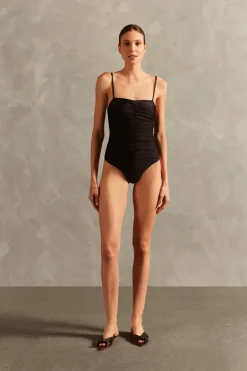 Solid Frilled Straps Swimsuit