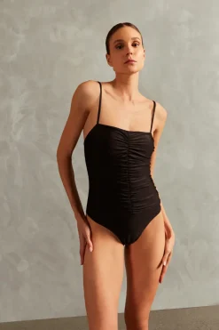 Solid Frilled Straps Swimsuit