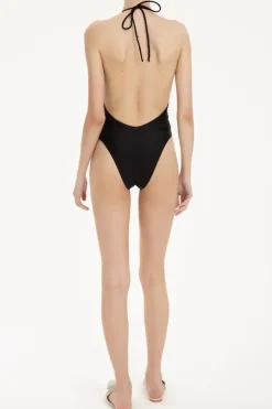 Solid Halterneck Swimsuit With Knot