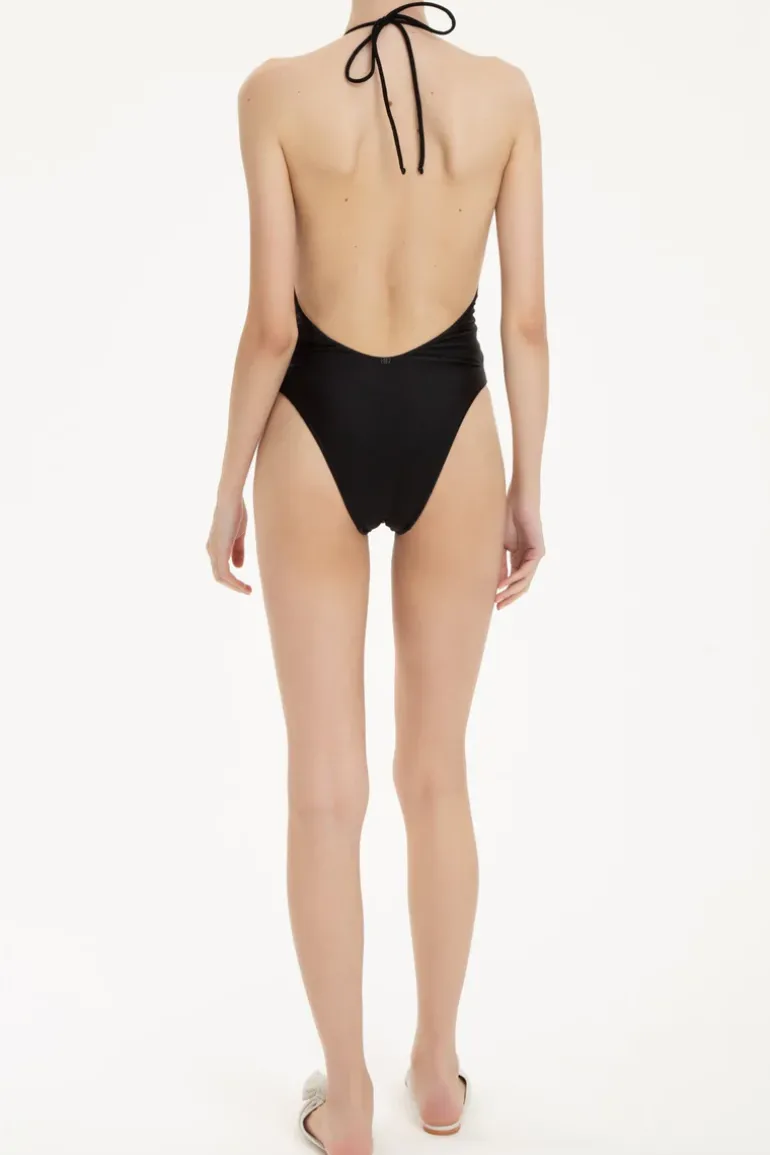 Solid Halterneck Swimsuit With Knot