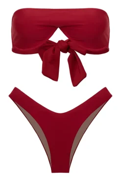 Solid High-Leg Bandeau Bikini