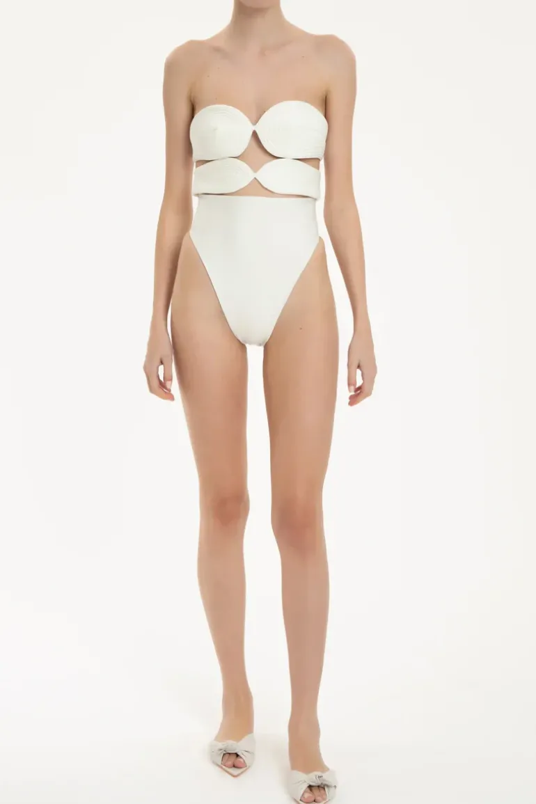 Solid High-Leg Matelasse Swimsuit