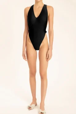 Solid High-Leg Swimsuit With Side Knots
