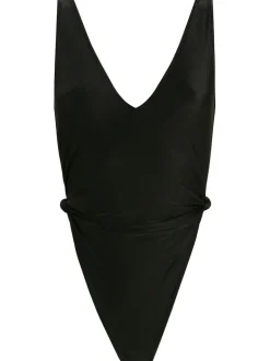 Solid High-Leg Swimsuit With Side Knots