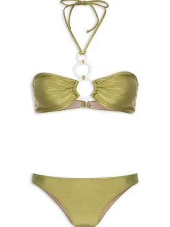 Solid Hoops Strapless Bikini