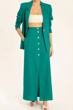 Solid Long Buttoned Skirt With Front Slit