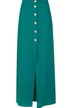 Solid Long Buttoned Skirt With Front Slit