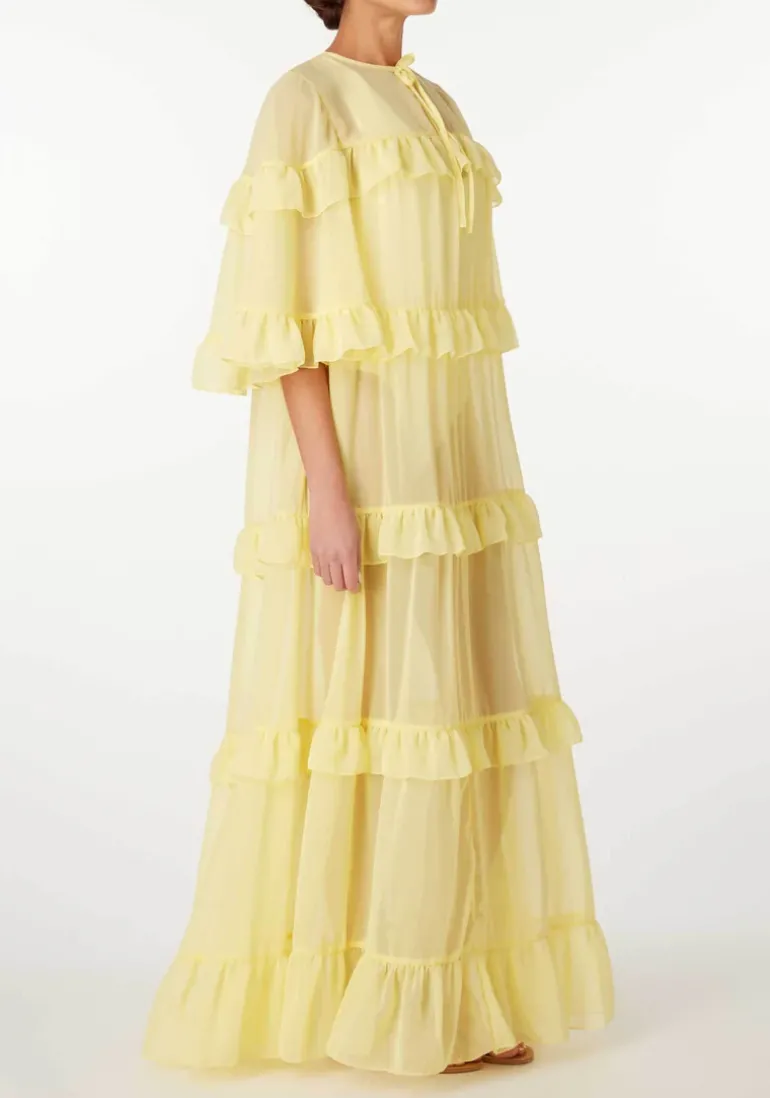 Solid Long Dress With Ruffles