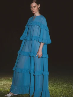 Solid Long Dress With Ruffles