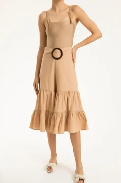 Solid Pantacourt Pants With Hoop