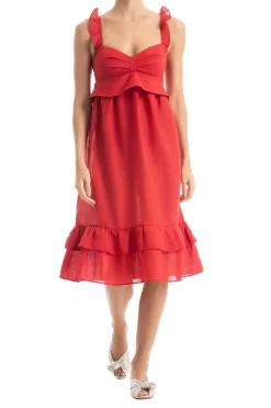 Solid Ruffled Midi Dress With Straps