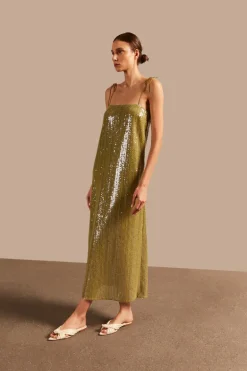Solid Sequins Midi Dress
