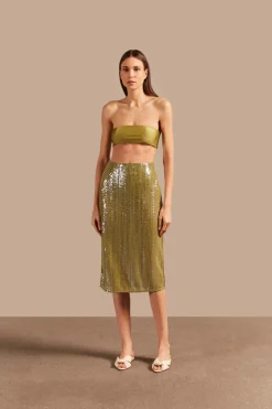 Solid Sequins Midi Skirt