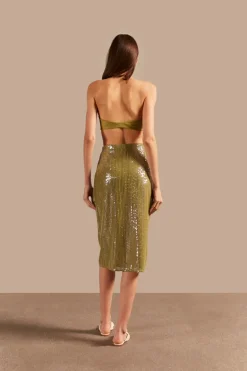 Solid Sequins Midi Skirt