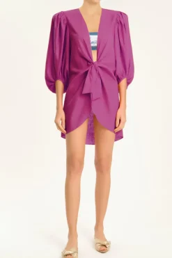 Solid Shirt With Voluminous Sleeves And Knot