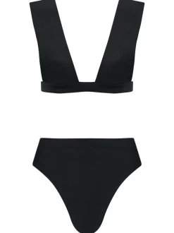Solid Shoulder-Pad High-Leg Bikini