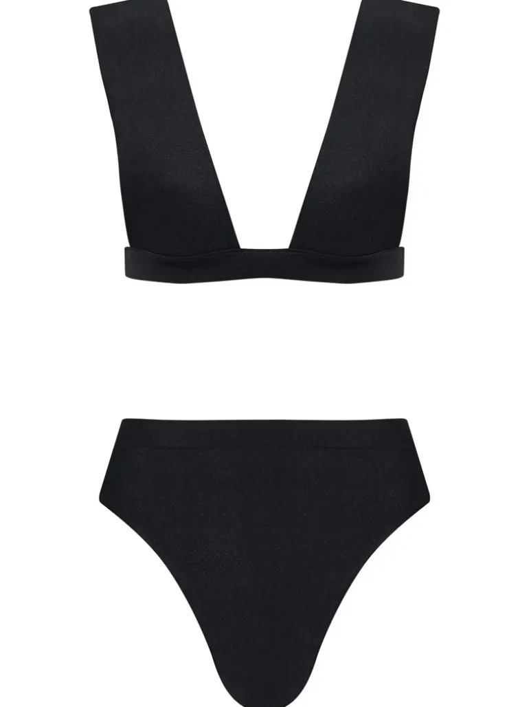 Solid Shoulder-Pad High-Leg Bikini
