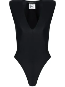 Solid Shoulder-Pad High-Leg Swimsuit