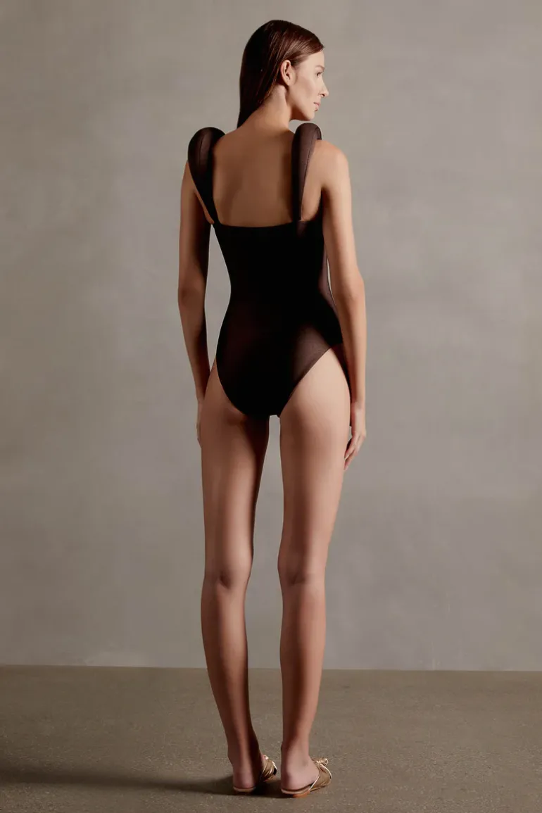 Solid Shoulder-Pad Swimsuit