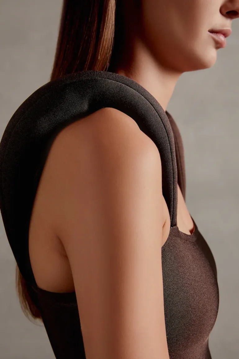 Solid Shoulder-Pad Swimsuit