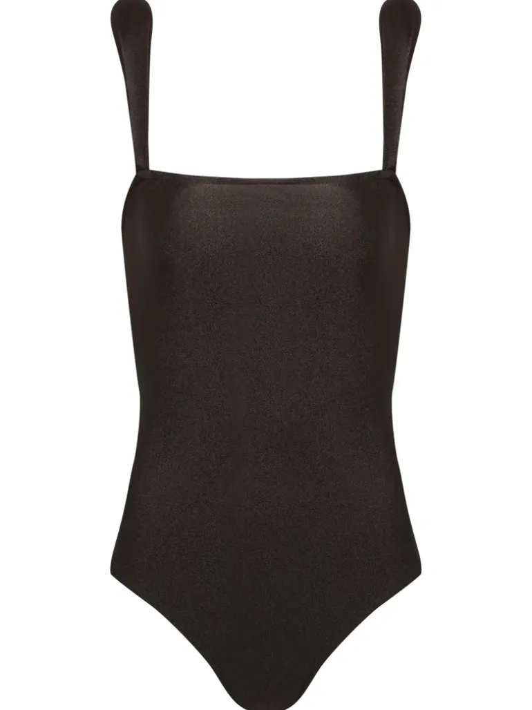 Solid Shoulder-Pad Swimsuit