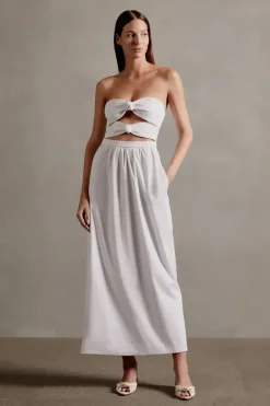 Solid Strapless Double-Knot Long Dress