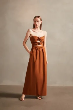 Solid Strapless Double-Knot Long Dress