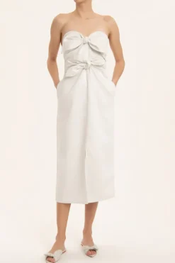 Solid Strapless Midi Dress With Double Knot