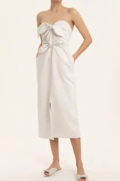 Solid Strapless Midi Dress With Double Knot