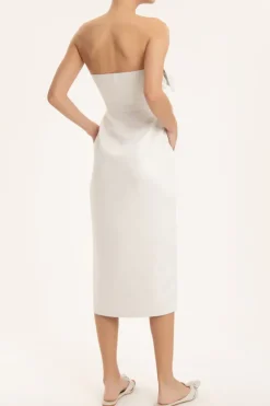 Solid Strapless Midi Dress With Double Knot
