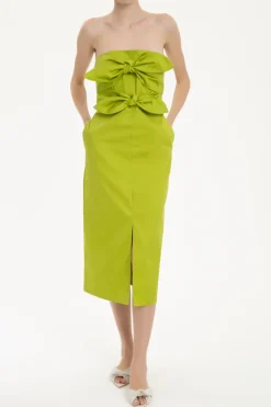 Solid Strapless Midi Dress With Double Knot