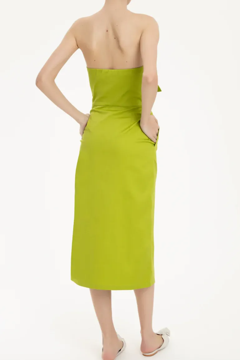 Solid Strapless Midi Dress With Double Knot