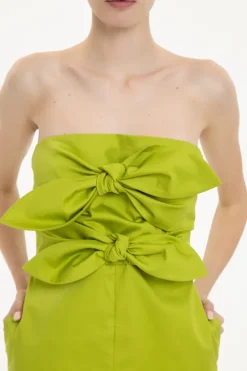 Solid Strapless Midi Dress With Double Knot