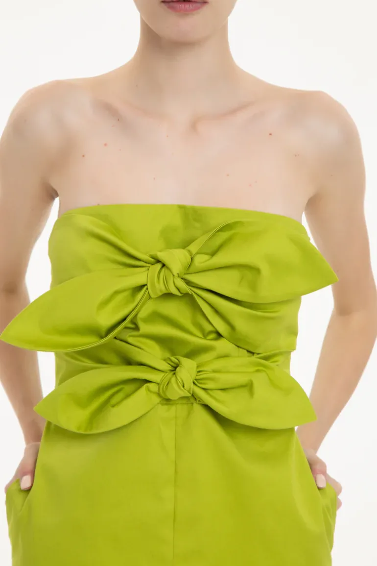 Solid Strapless Midi Dress With Double Knot