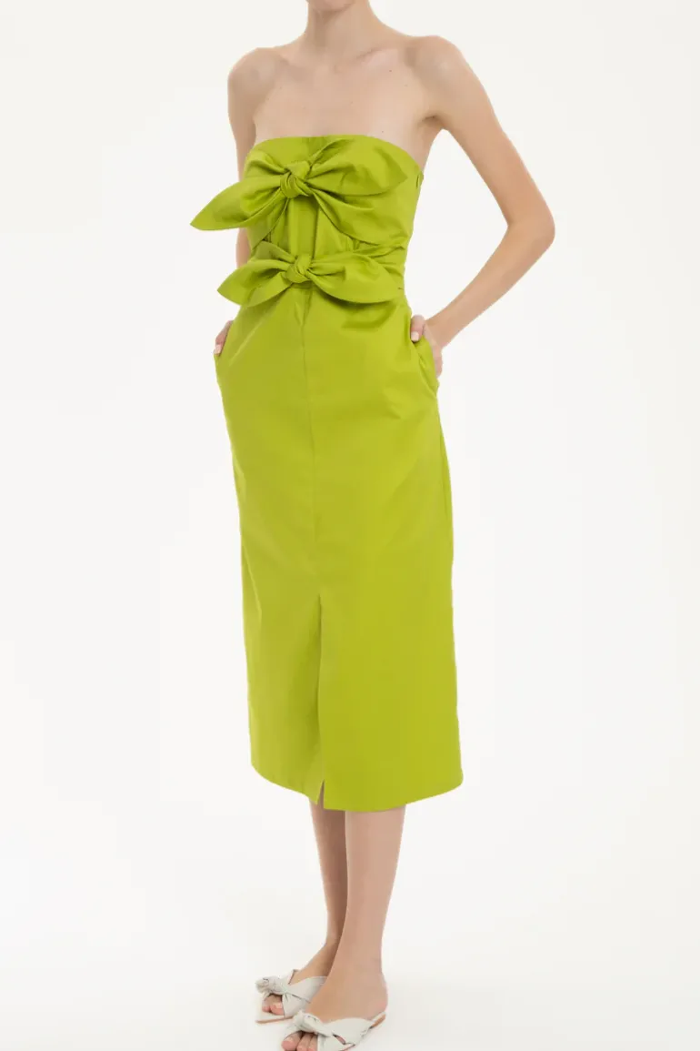 Solid Strapless Midi Dress With Double Knot