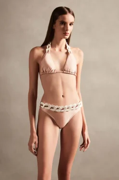 Spray Of Flower Solid Detailed Long Triangle Bikini